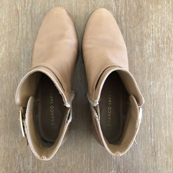 Franco Sarto Booties Womens 6.5 M Shandy Leather Boots Buckle Almond Toe Tan - Picture 8 of 16